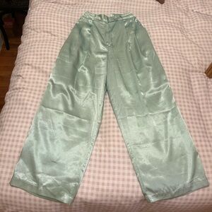 Frankie Shop Satin Wide-Leg Pants in Mint Blue
